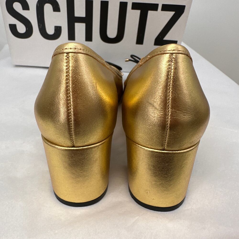 SCHUTZ New in Box Arissa Block Cap Toe Heel in Black & Gold // 8.5 - Picture 7 of 12